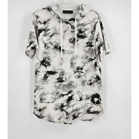 No Boundaries Short Sleeve Pullover Hooded Black White Tie Dye Sweatshirt Sz S - Picture 1 of 4